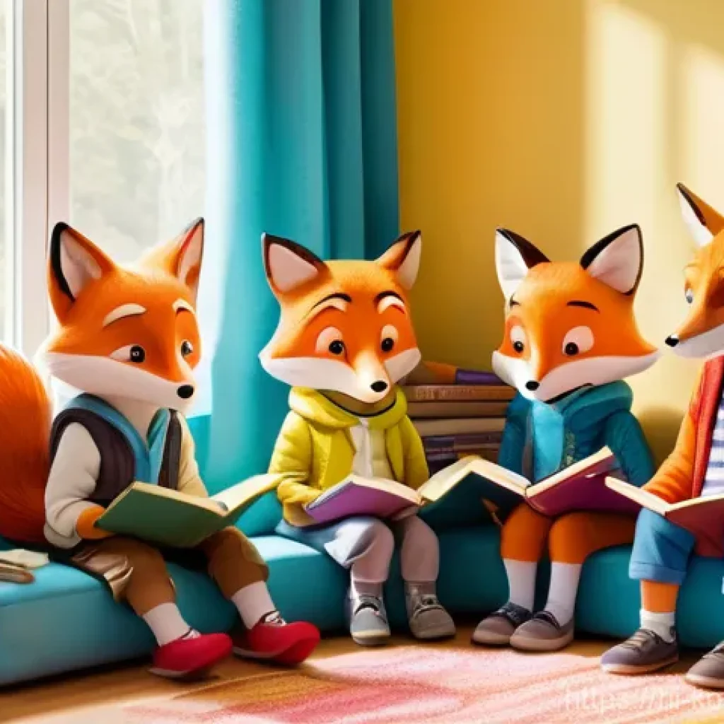 콩순이 캐릭터 아카데미 - **Prompt:** A group of diverse children (boys and girls, aged 5-9) gathered in a brightly lit, cozy ...