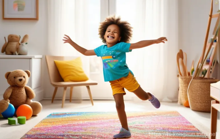 콩순이 주제가 - **Prompt:** A vibrant, cheerful image of a happy 5-year-old child, with bright, sparkling eyes, ener...