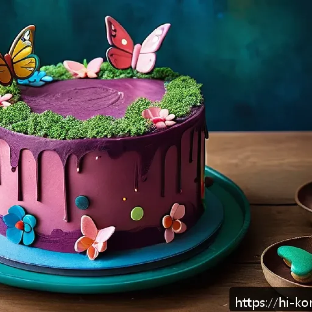콩순이 주제 생일 케이크 - A vibrant birthday cake decorated with natural colors derived from turmeric, beetroot juice, and spi...
